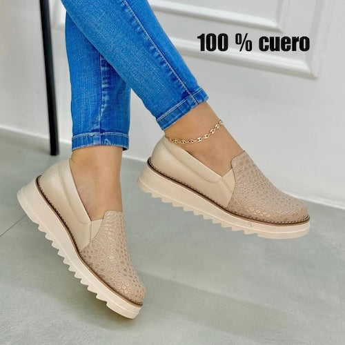 Mocasines en Cuero Beige