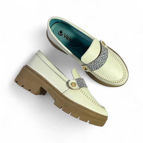 Mocasines en Cuero Blanco - Con Diseño Intercambiable