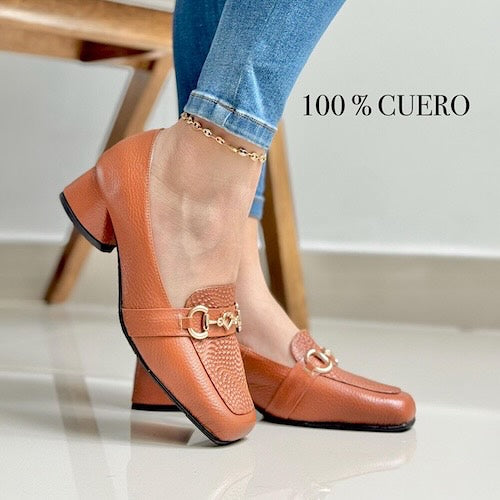 Tacones en Cuero Miel