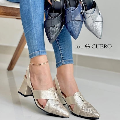 Tacones en Cuero Champaña Destalonados