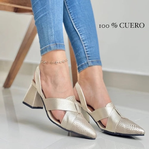 Tacones en Cuero Champaña Destalonados