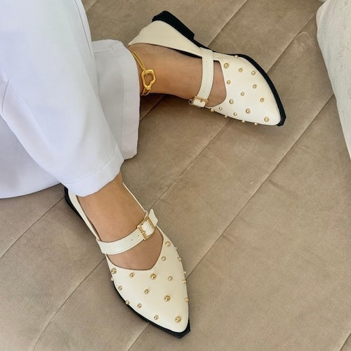 Baleta Crema con Perlas