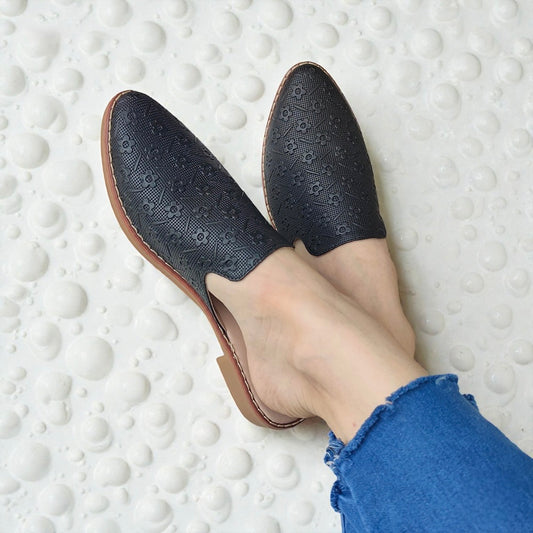 Mules Flores Negro