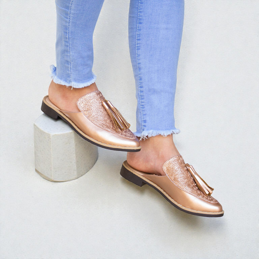 Mules Flecos Oro Rosa