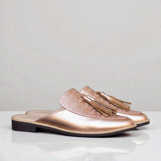 Mules Flecos Oro Rosa