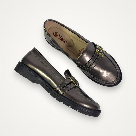 Mocasines Con Doble Hebilla Metalizado