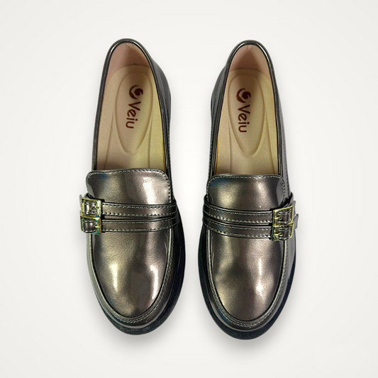Mocasines Con Doble Hebilla Metalizado