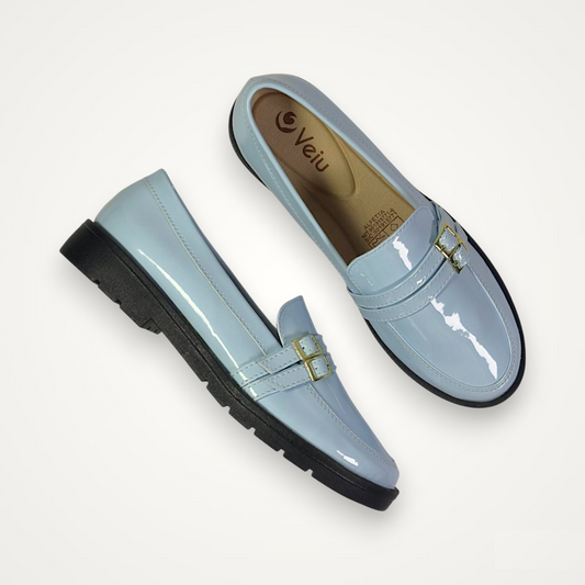 Mocasines Doble Hebilla Azul Claro
