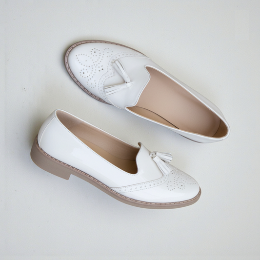 Baletas Charol Flecos Blanco